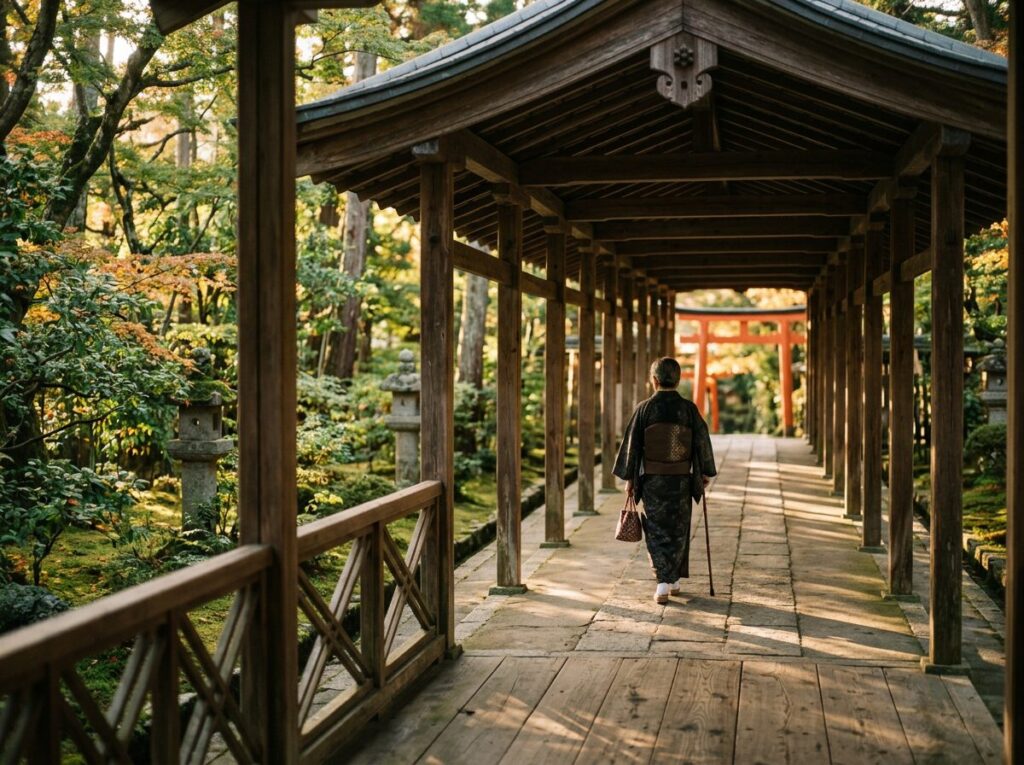 参拝を終える女性