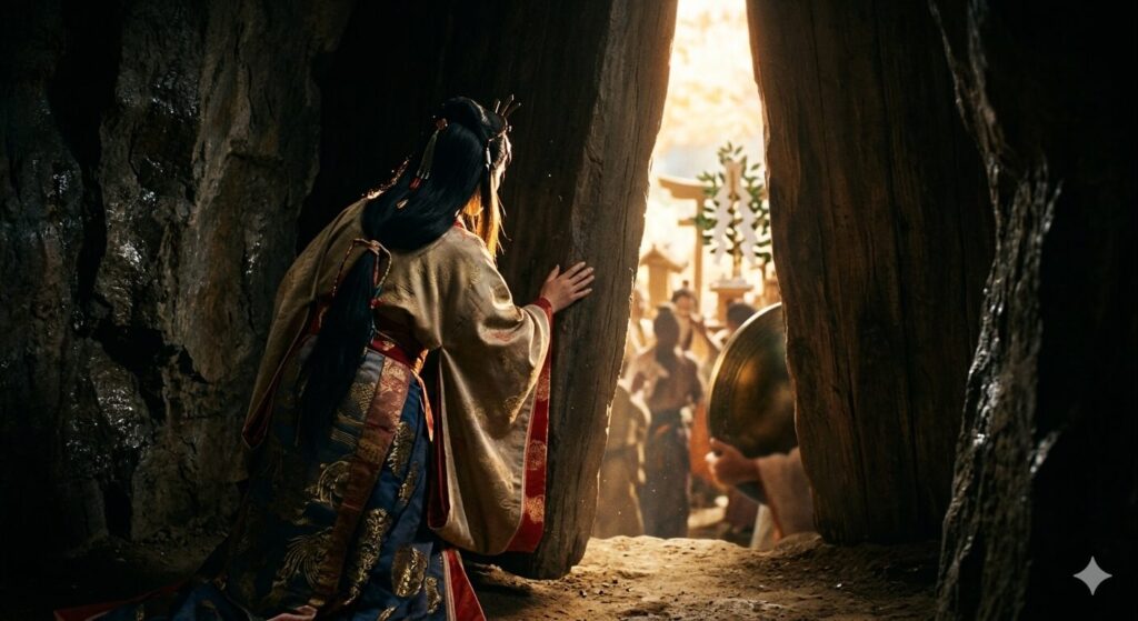 天岩戸開き 天照大御神が覗き込むシーン