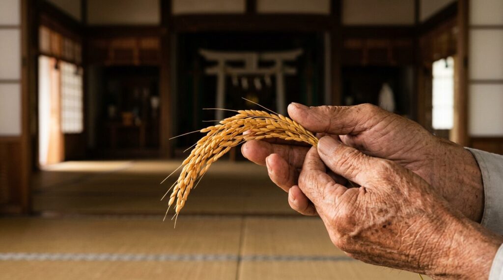 両手にのせた稲穂の、思っていたよりあたたかい重さ
