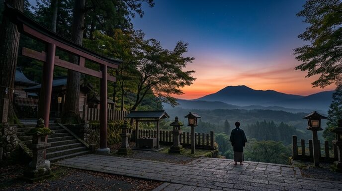 夕暮れの空に佇む人物