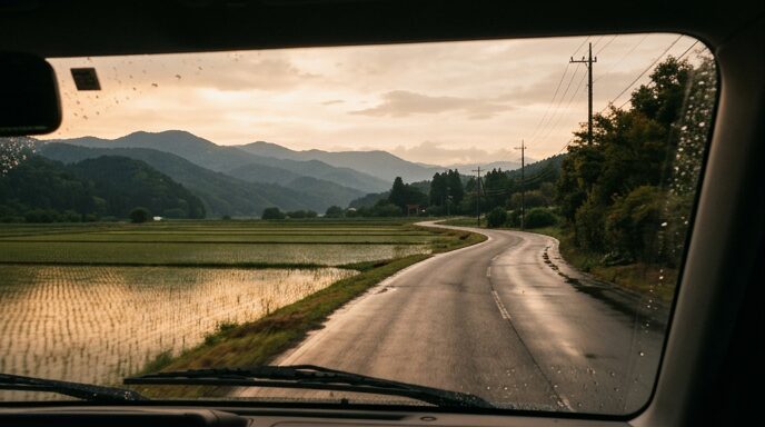 運転席からみた田舎の風景