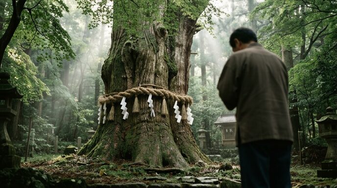 しめ縄が巻かれた御神木