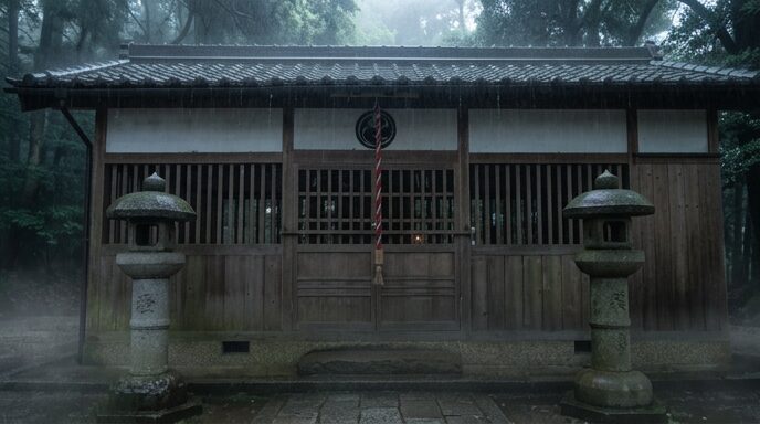 雨の中の畝尾都多本神社