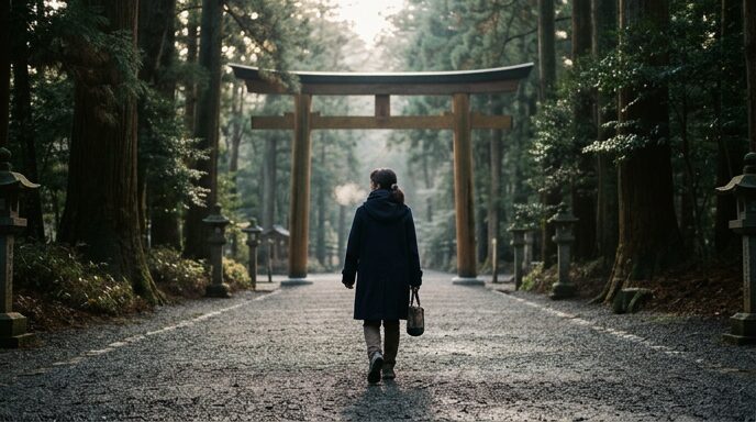 初詣に向かう人の後ろ姿