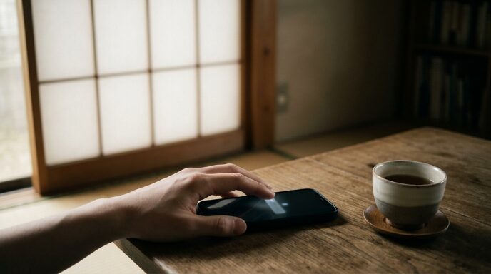 朝指がスマホの画面で止まる