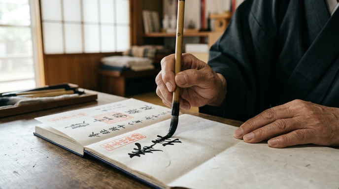 和紙の御朱印帳に書く