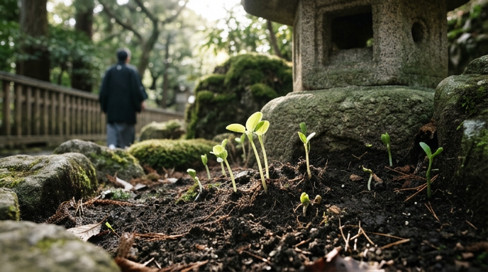 光が差し込む中で芽吹く若葉