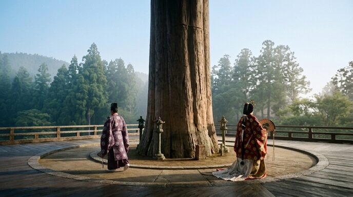 天の御柱をまわる二柱の神の後ろ姿