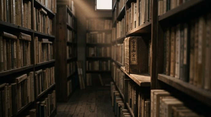 古書店の棚に佇む一冊の古書