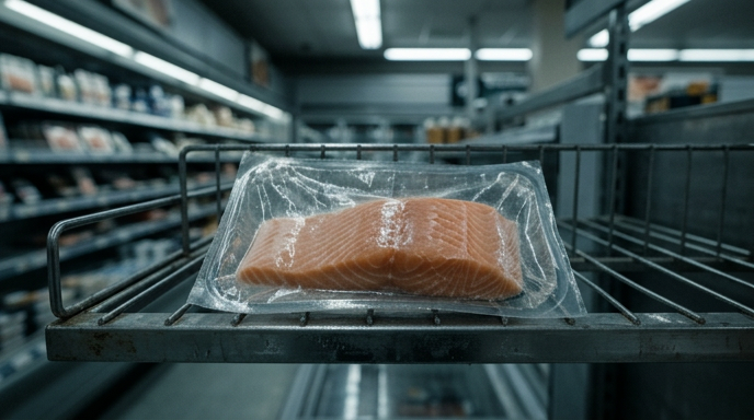 スーパーの棚に並ぶプラスチックに包まれた切り身の魚