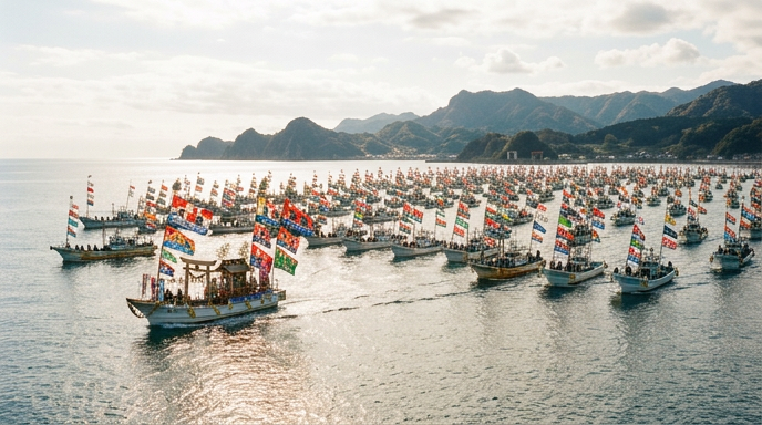 200隻の漁船が三女神を海上で迎えるみあれ祭