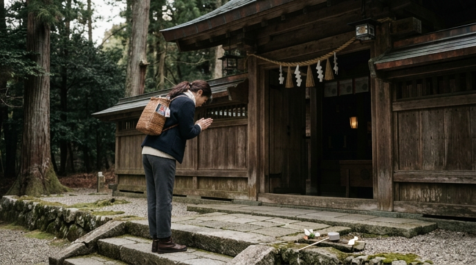 二礼二拍手一礼をする参拝者