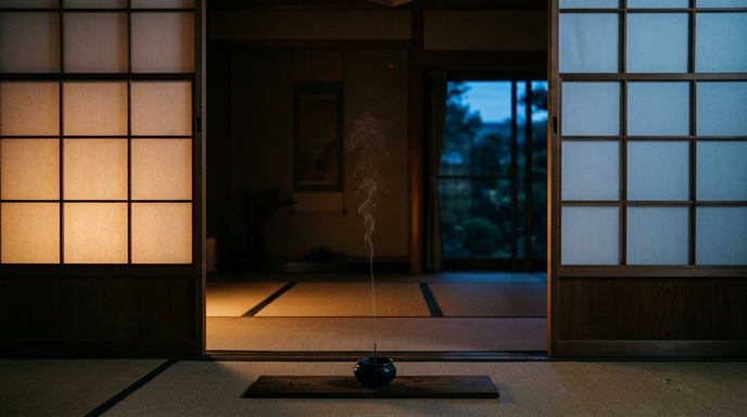 板挟みの空気感を象徴する、二つの障子の間に立つ空間の写真