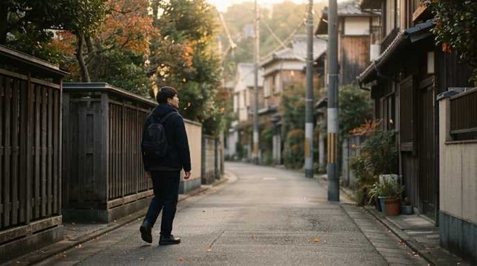 早朝の住宅街と漂う金木犀の香りのイメージ