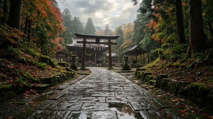 雨上がりの神社の石畳