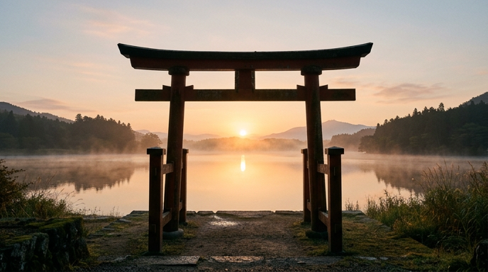 鳥居の中心を通る秋分の日の日の出