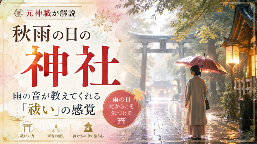 秋雨の日の神社
